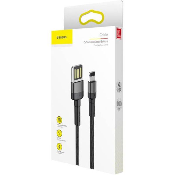 Xiaomi | Кабель Lightning Baseus Cafule Cable special edition USB For iP 2.4A 1м Grey+Black (CALKLF-GG1) 773863 фото