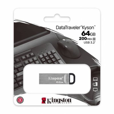 Xiaomi | Флеш-память Kingston DT Kyson 64GB USB 3.2 Silver/Black (DTKN/64GB) 773617 фото